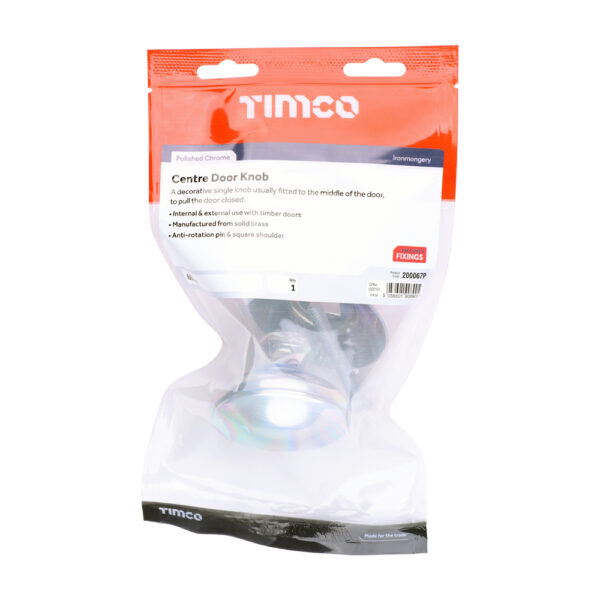 Centre Door Knob - Polished Chrome 66mm