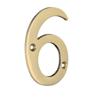 Stacked from 6 images. Method=B (R=8,S=4) Door Numeral 6 - Polished Brass 75mm