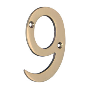 Stacked from 6 images. Method=B (R=8,S=4) Door Numeral 9 - Polished Brass 75mm