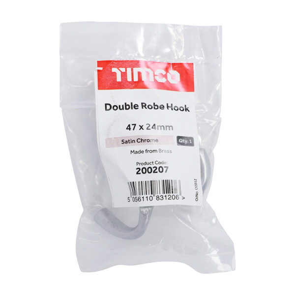 Double Robe Hook - Satin Chrome 47 x 24mm