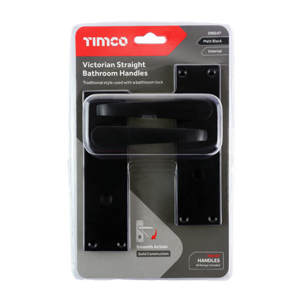 Victorian Straight Bathroom Handles - Matt Black 152 x 43