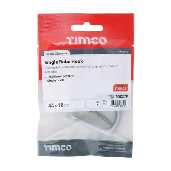 200347P_w2.jpg Single Robe Hook - Satin Chrome 44 x 18mm
