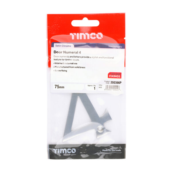 Door Numeral 4 - Satin Chrome 75mm