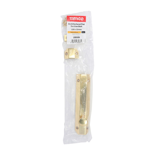 Architectural Flat Section Bolt - Polished Brass 150 x 35mm