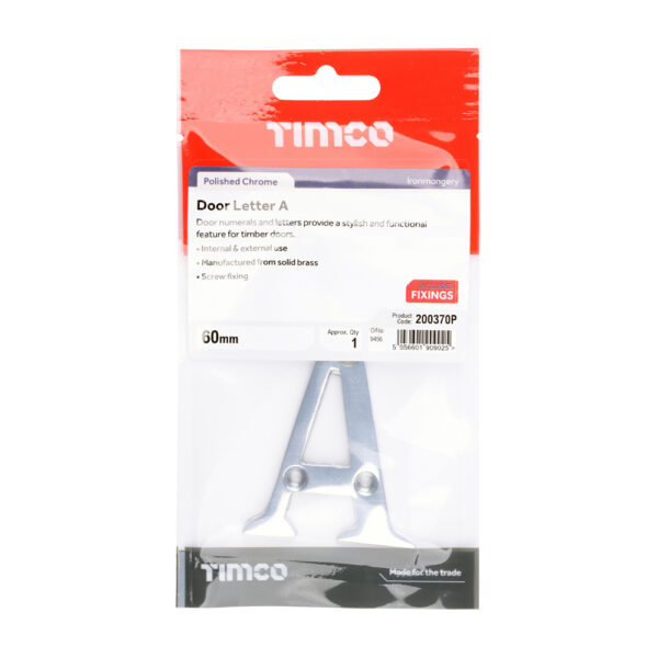 Door Letter A - Polished Chrome 60mm