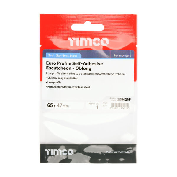 Euro Profile Self-Adhesive Escutcheon - Oblong - Satin Stainless Steel 65 x 47