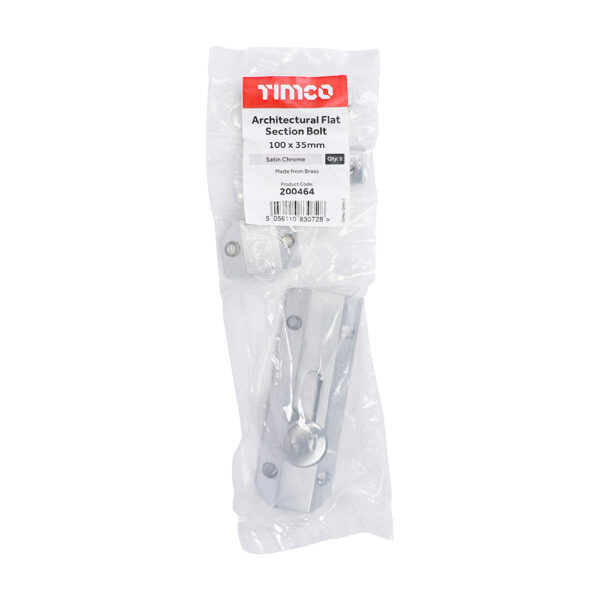 Architectural Flat Section Bolt - Satin Chrome 100 x 35mm