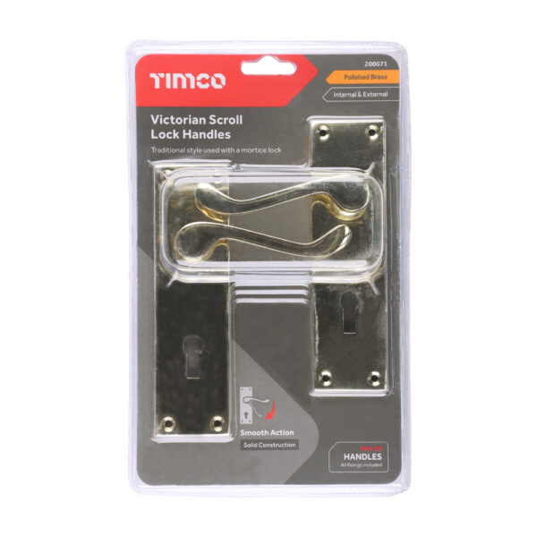 Victorian Scroll Lock Handles - Polished Brass 152 x 42