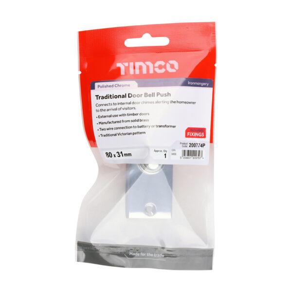 Traditional Door Bell Push - Polished Chrome 80 x 31