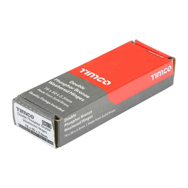 Double Phosphor Bronze Washered Butt Hinge - Solid Brass - Polished Brass 76 x 50