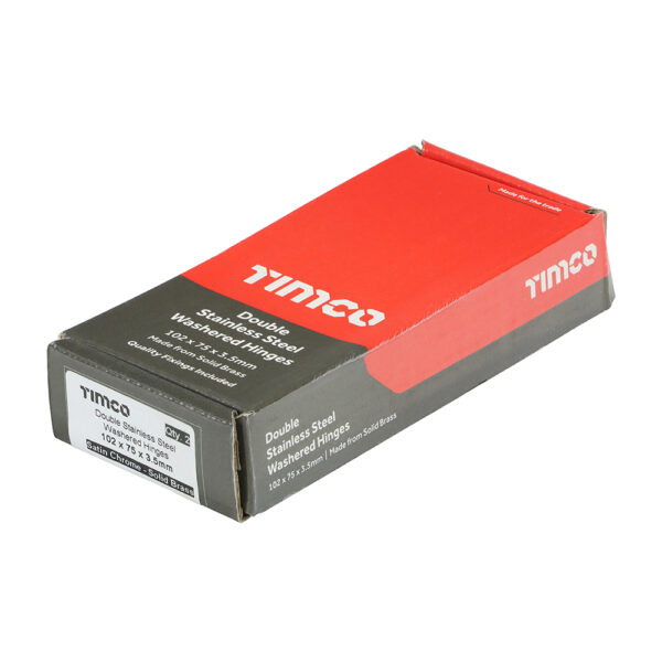 Double Stainless Steel Washered Butt Hinge - Solid Brass - Satin Chrome 102 x 75