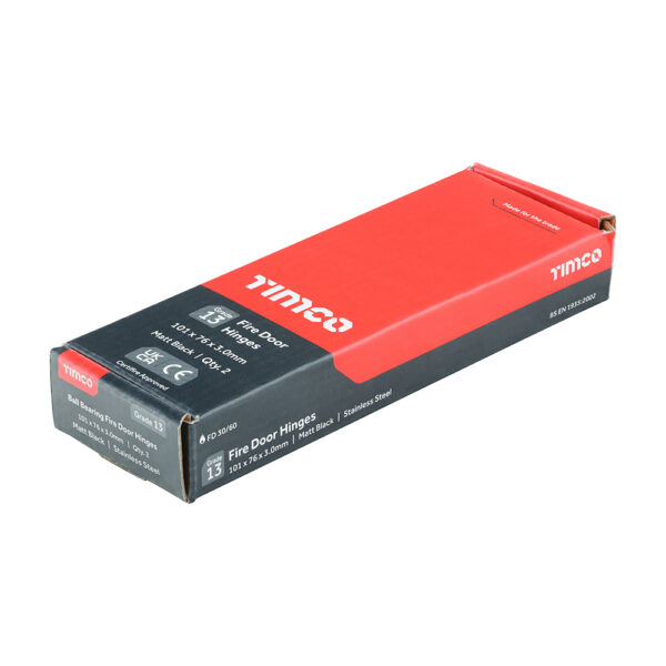 Grade 13 Fire Door Hinges - Matt Black Stainless Steel  101 x 76 x 3