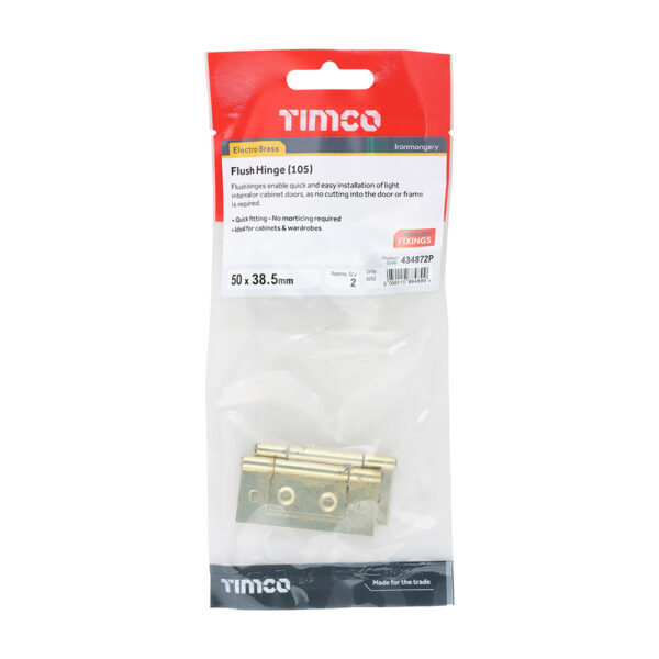 Flush Hinge (105) - Electro Brass 50 x 38.5