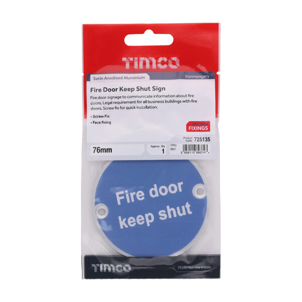 725135_w2.jpg Fire Door Keep Shut Sign - Satin Anodised Aluminium 76mm