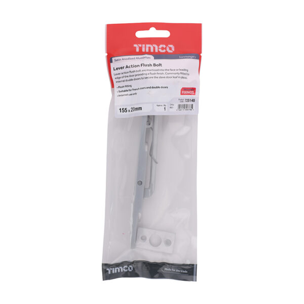 Lever Action Flush Bolt - Satin Anodised Aluminium 155 x 20