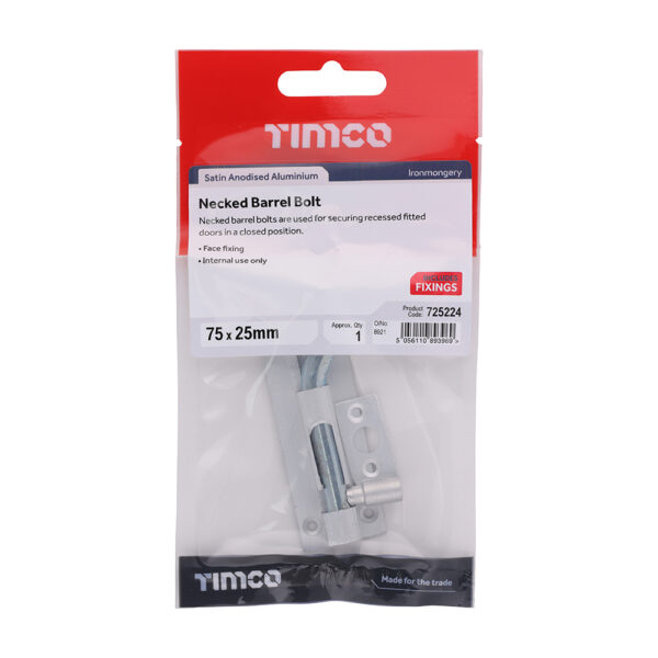 725224_w2.jpg Necked Barrel Bolt - Satin Anodised Aluminium 75 x 25