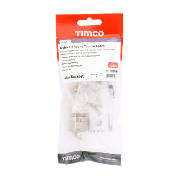 Quick Fit Round Tubular Latch – Nickel 64 case / 45 backset