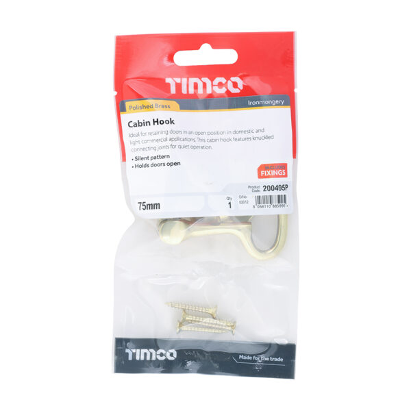 Cabin Hook - Polished Brass 75mm