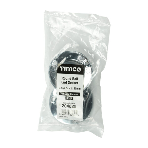 End Socket - For Round Tube - Polished Chrome 25mm