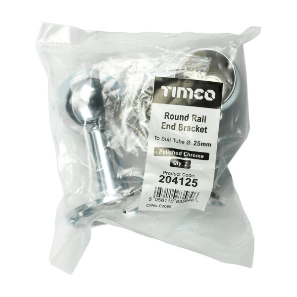 End Bracket - For Round Tube - Polished Chrome 25mm