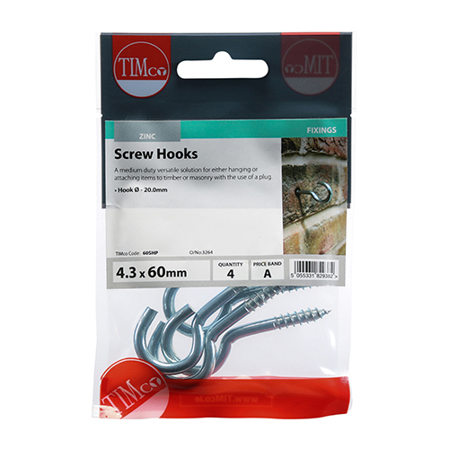 Screw Hooks – Zinc 60mm
