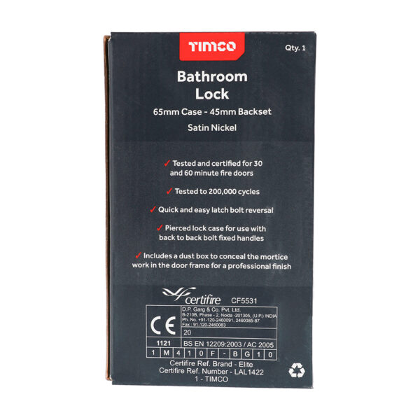 Bathroom Lock - Satin Nickel 65mm