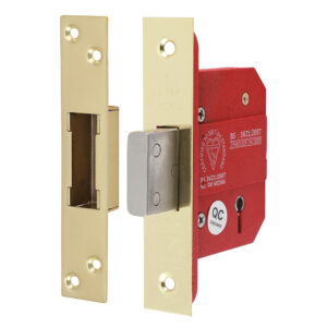 5 Lever British Standard Deadlock - Electro Brass 66 case / 45 backset