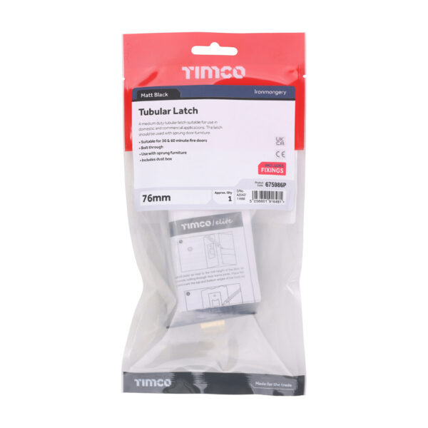 Tubular Latch - Matt Black 76 case / 57 backset