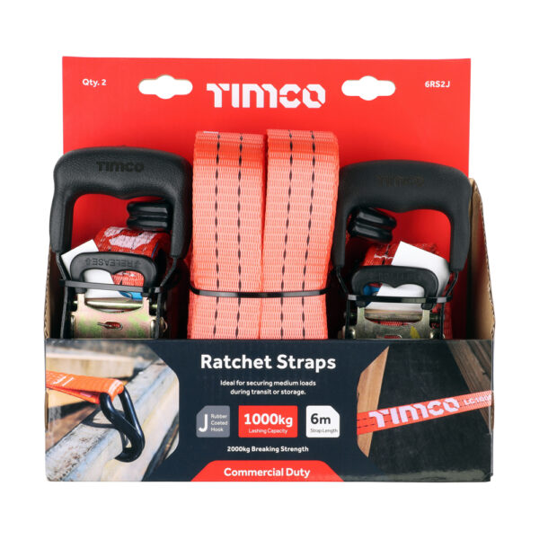 Ratchet Straps - J Hook - Commercial Duty 6m x 35mm