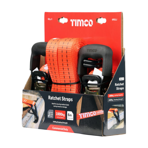 Ratchet Straps - J Hook - Commercial Duty 6m x 35mm