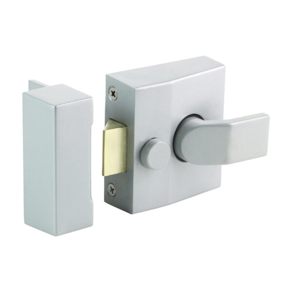 Narrow Style Nightlatch – Silver 68 case / 40 backset