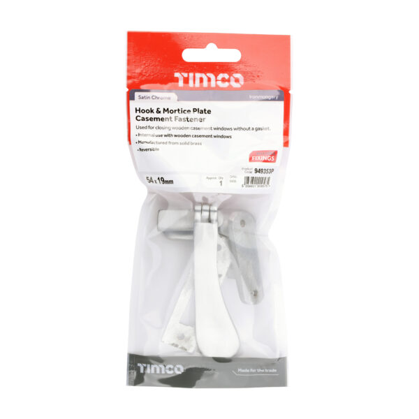Hook & Mortice Plate Casement Fastener - Satin Chrome 54 x 19