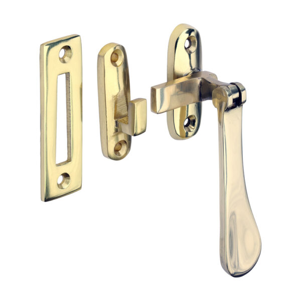 Hook & Mortice Plate Casement Fastener - Polished Brass 54 x 19