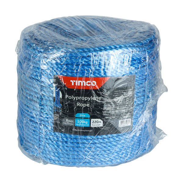 Polypropylene Rope - Blue - Long Coil 8mm x 220m