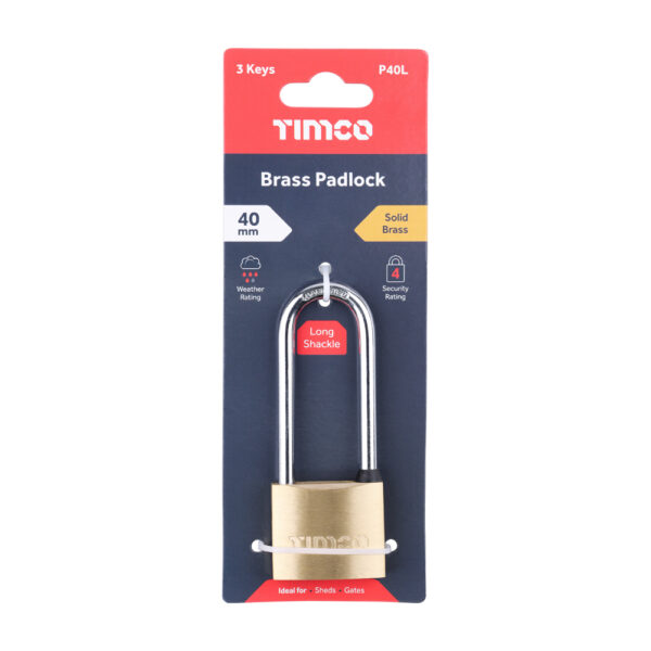 Brass Padlock Long Shackle 40mm