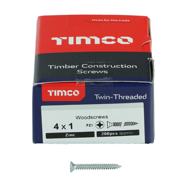 Twin Woodscrew PZ1 CSK Zinc-4 x 1