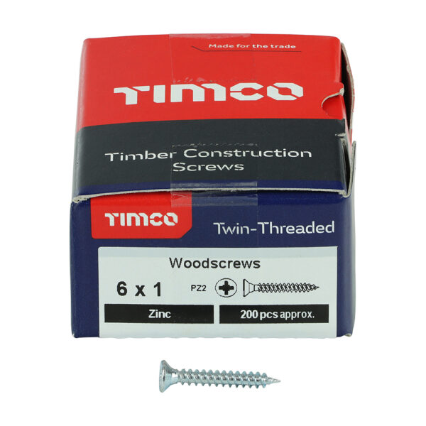 Twin Woodscrew PZ2 CSK Zinc-6 x 1