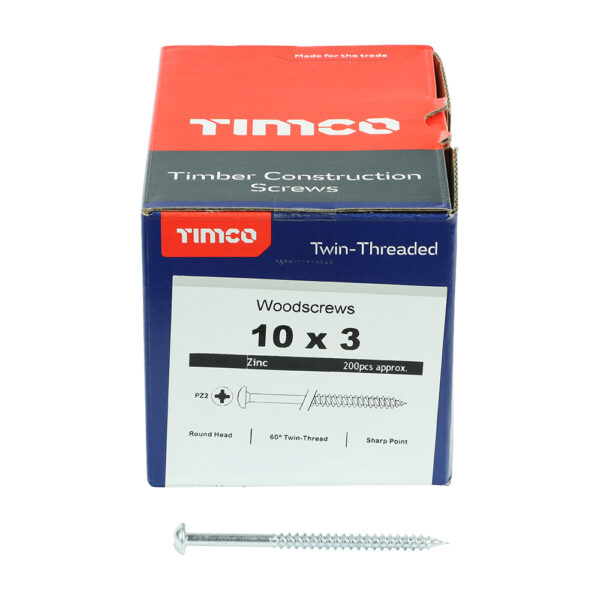 Twin Woodscrew PZ2 RND Zinc-10 x 3