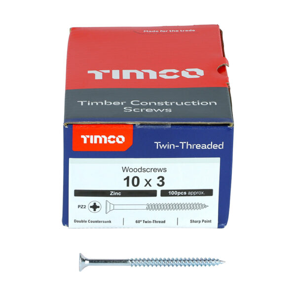 Twin Woodscrew PZ2 CSK Zinc-10 x 3