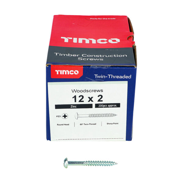 Twin Woodscrew PZ3 RND Zinc-12 x 2