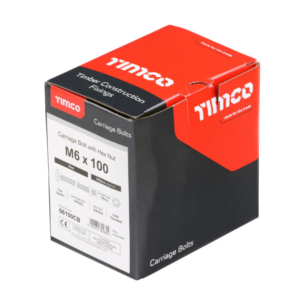 Carriage Bolt & Hex Nut - BZP-M6 x 100