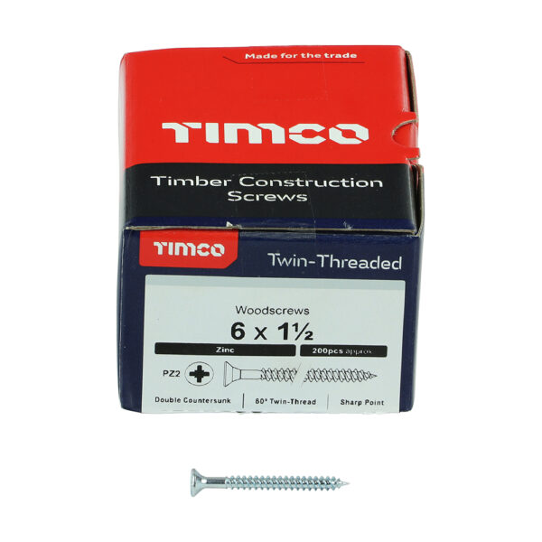 Twin Woodscrew PZ2 CSK Zinc-6 x 1 1/2