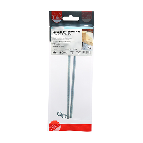 Carriage Bolt & Hex Nut - BZP-M6 x 150