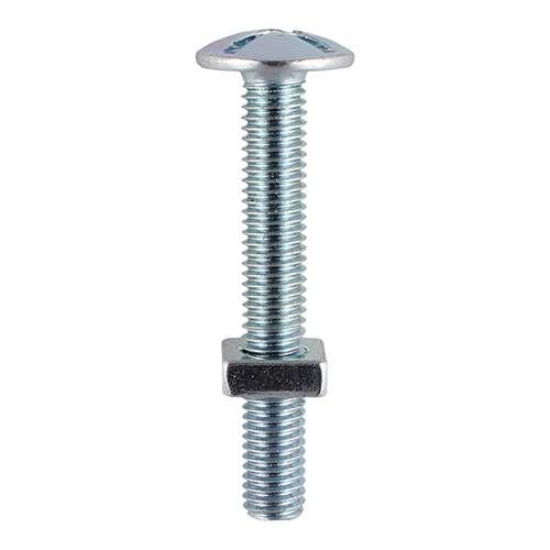 Roofing Bolt & SQ Nut - BZP-M6 x 25
