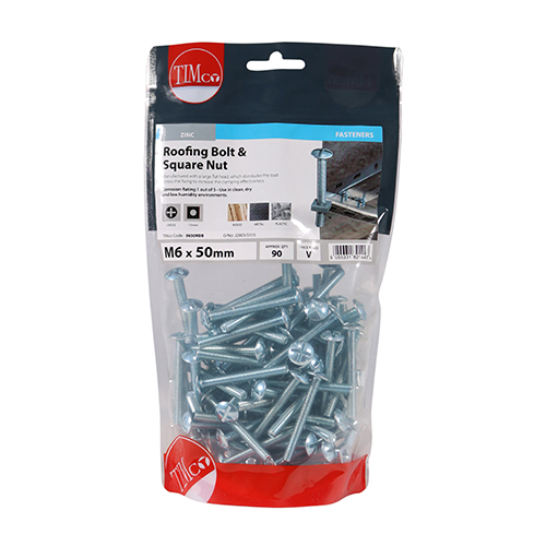 Roofing Bolt & SQ Nut - BZP-M6 x 50
