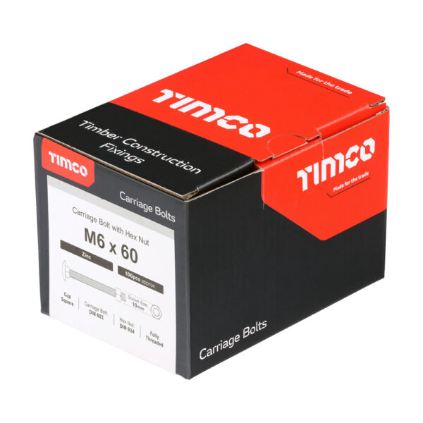 Carriage Bolt & Hex Nut - BZP-M6 x 60