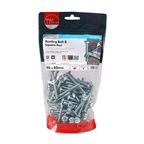 Roofing Bolt & SQ Nut - BZP-M6 x 60