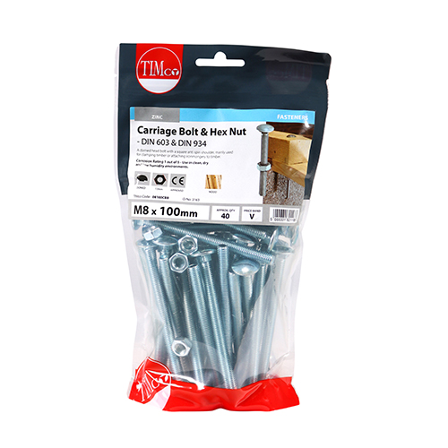 Carriage Bolt & Hex Nut - BZP-M8 x 100