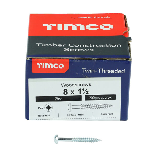 Twin Woodscrew PZ2 RND Zinc-8 x 1 1/2