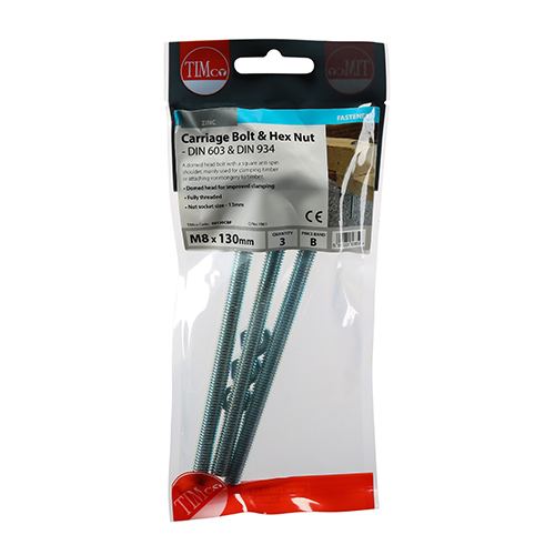 08130CBP_w2.jpg Carriage Bolt & Hex Nut - BZP-M8 x 130